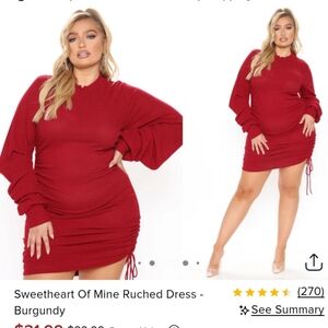 Fashion Nova Red Crew Neck Sweater with Ruched Sleeves